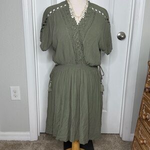 Women’s Sage Green Boho Lace Detail Dress